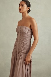 Reiss Dusty Pink Ryder Viscose Linen Ruched Maxi Dress - Image 1 of 6