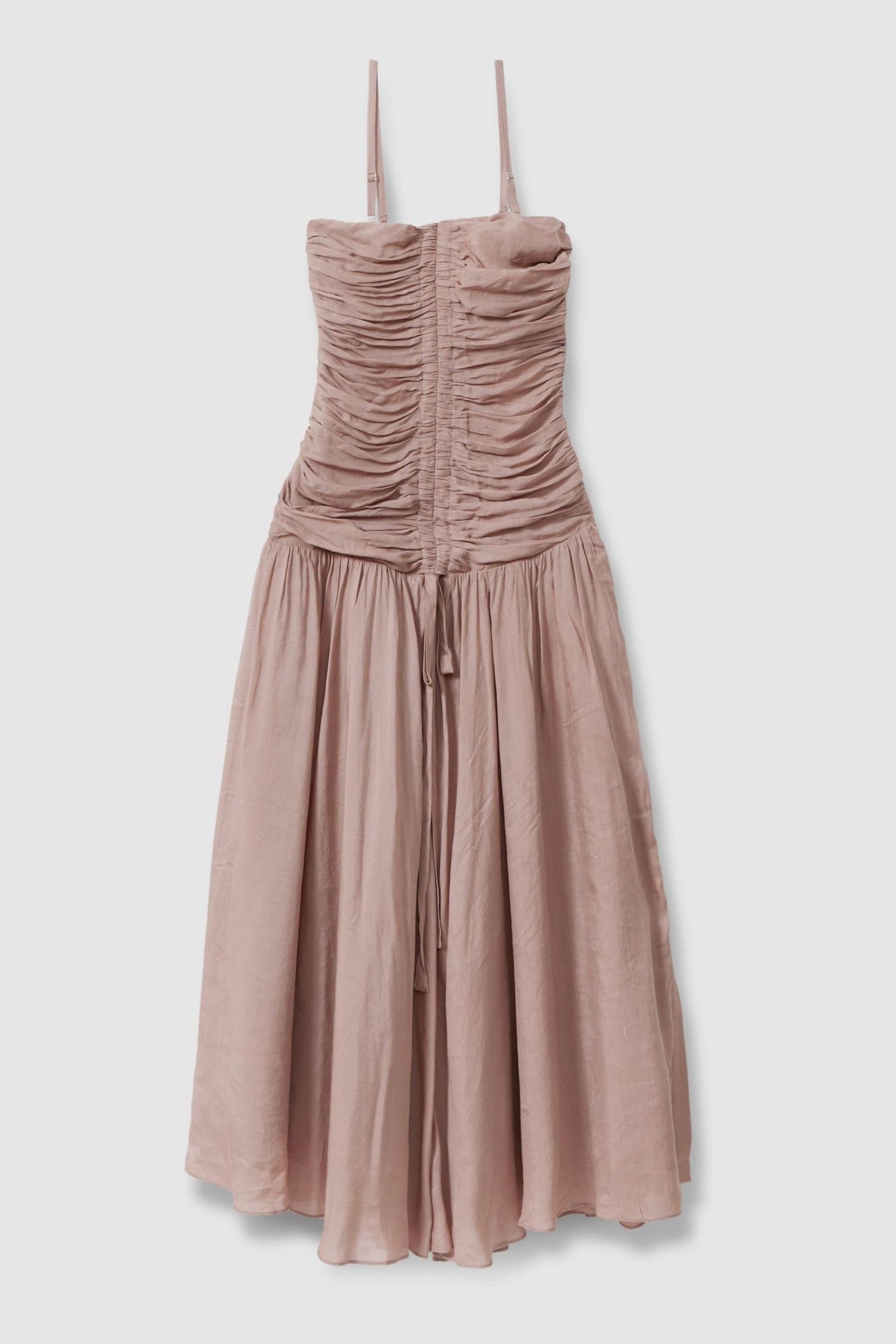 Reiss Dusty Pink Ryder Viscose Linen Ruched Maxi Dress - Image 2 of 6