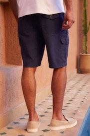 Threadbare Navy Linen Blend Cargo Shorts - Image 2 of 4