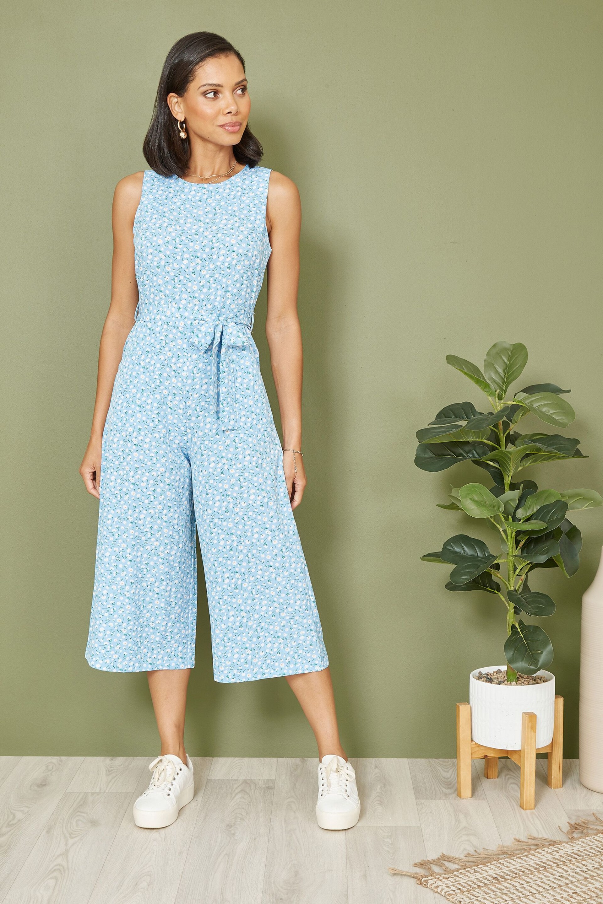 Mela Blue Ditsy Print Culotte Jumpsuit - Image 3 of 5