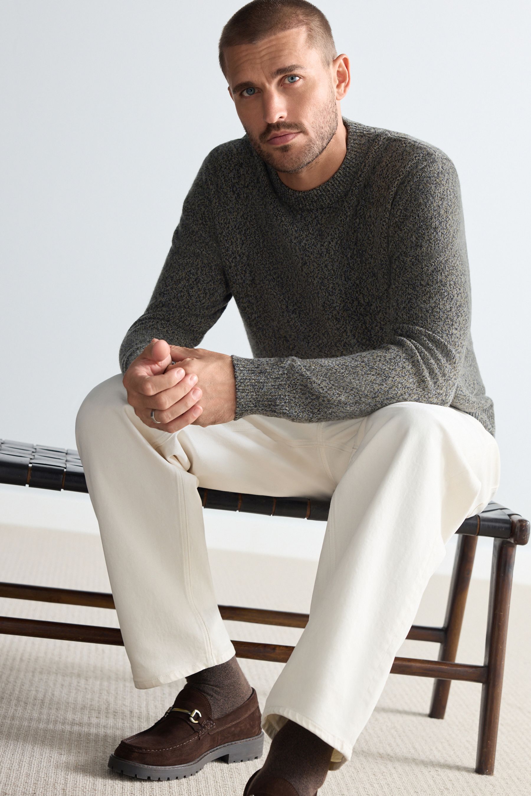 Buy Green Regular Fit 100 Lambswool Crew Jumper from Next Luxembourg