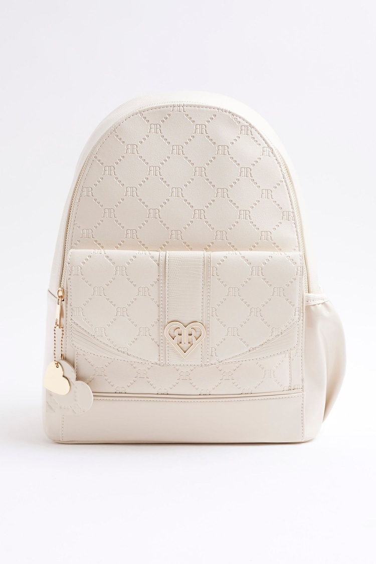 River Island Cream Girls Embossed Pocket Backpack - Image 2 of 6