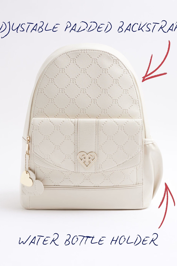 River Island Cream Girls Embossed Pocket Backpack - Image 6 of 6