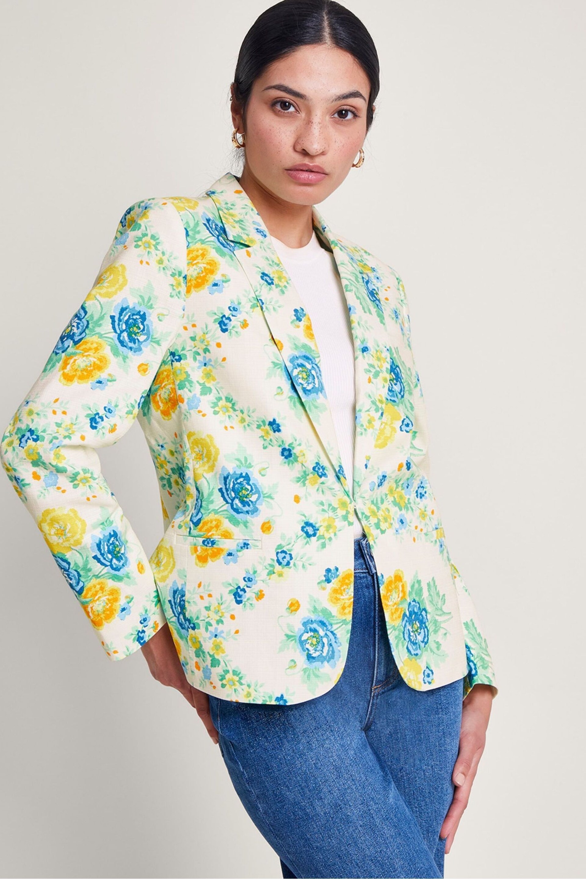 Monsoon Natural Zimira Floral Print Blazer - Image 2 of 6