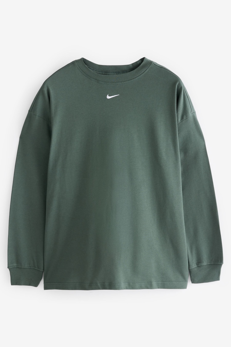 Nike Dark Green Oversized Mini Swoosh Long Sleeve 100% Cotton T-Shirt - Image 1 of 1