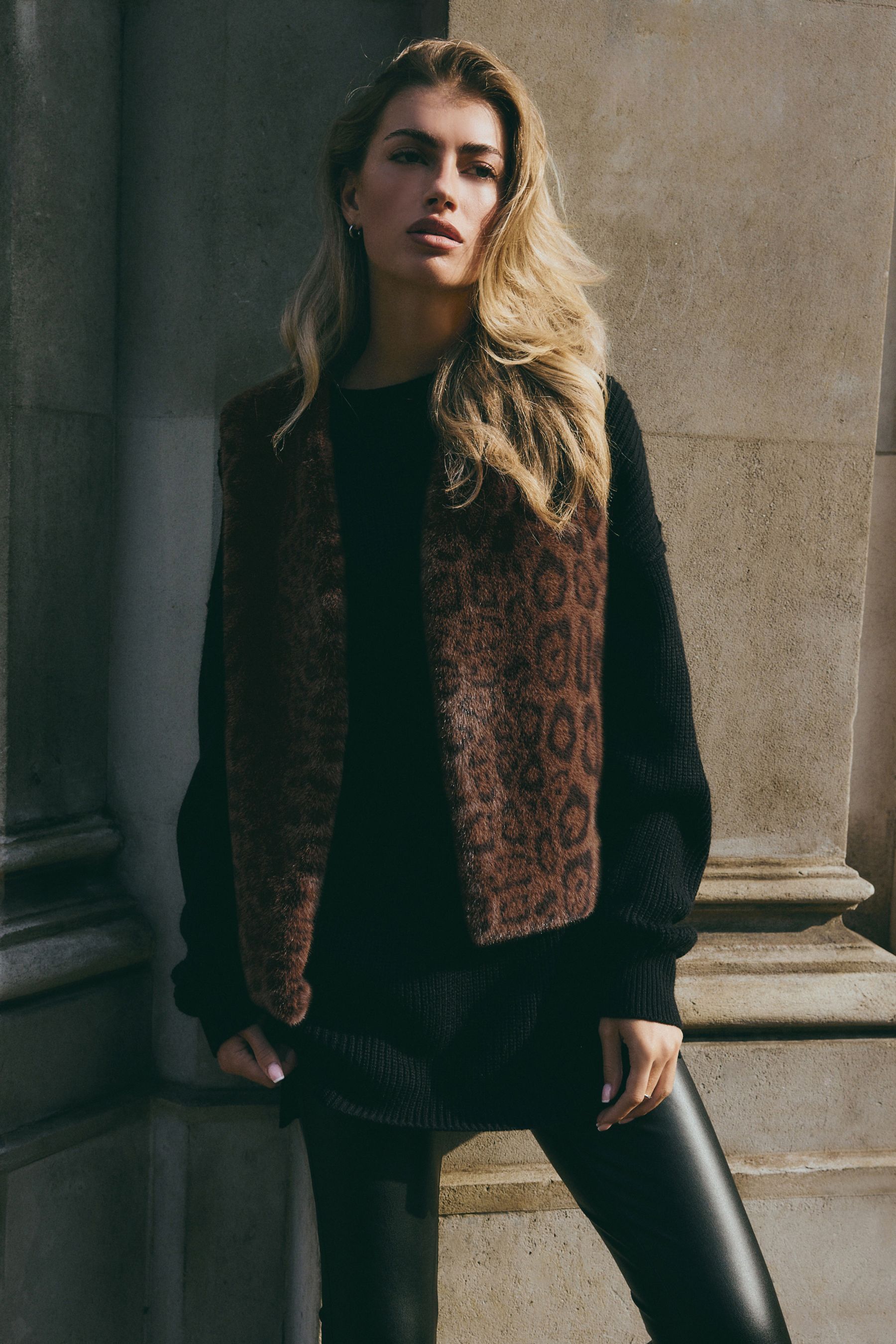 Leopard print fur gilet outlet