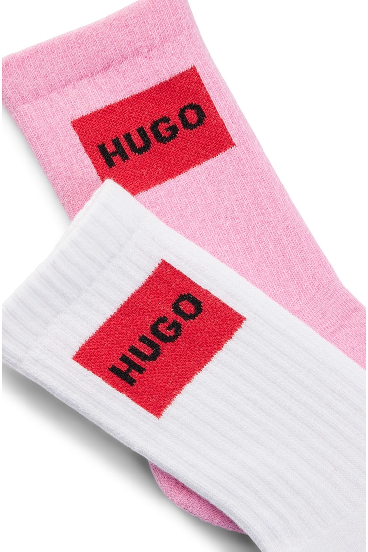 HUGO White/Pink Regular Length Logo Socks 2 Pack - Image 3 of 3