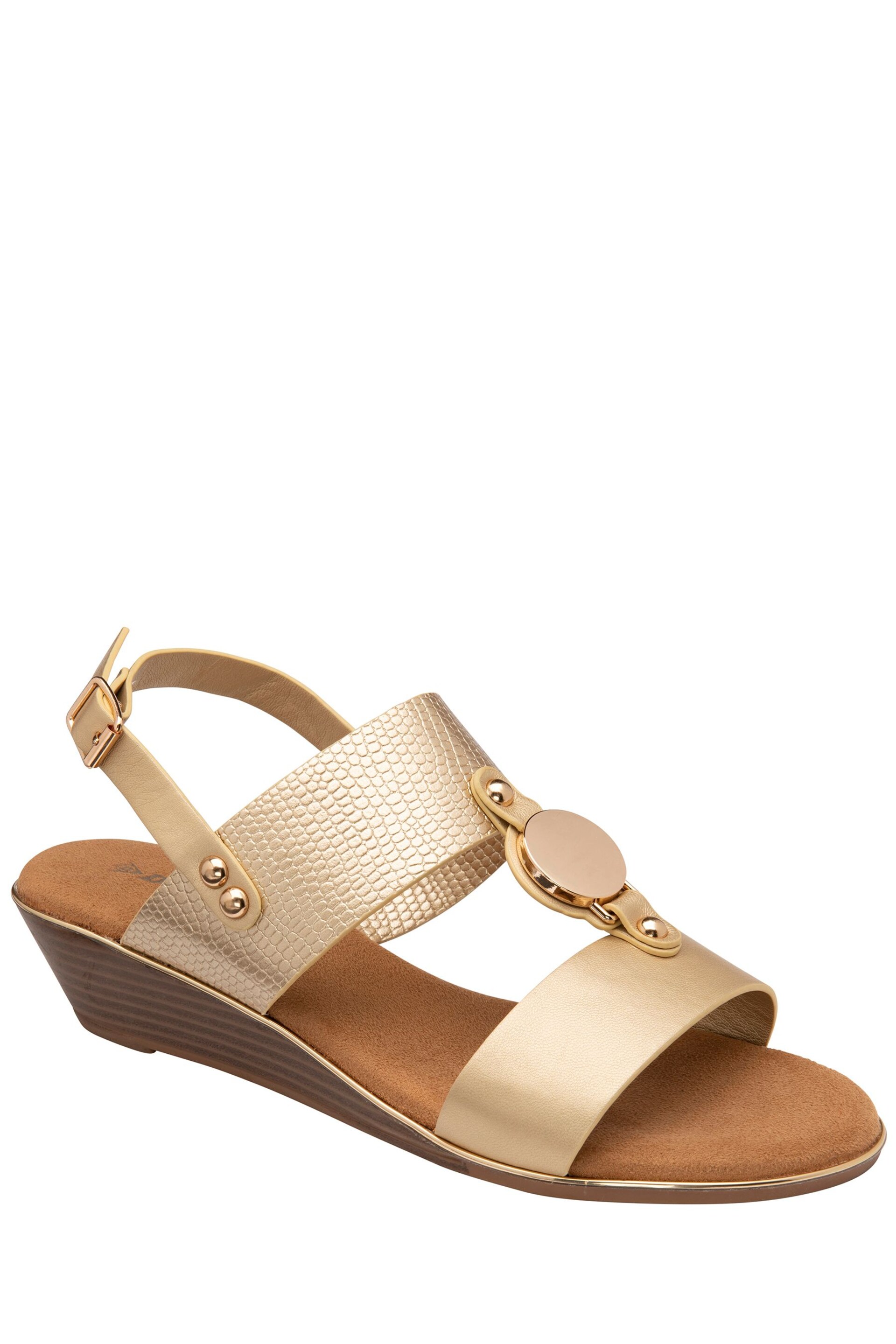 Dunlop Gold Wedge Open-Toe Sandals - Image 1 of 4