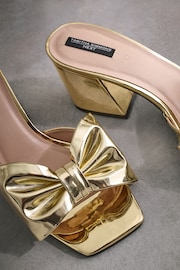 Gold Tabitha Simmons Liv Leather Bow Block Mules - Image 8 of 11