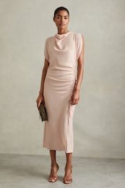 Reiss Pale Pink Bonnie Ruched Cowl Neck Midi Dress - Image 1 of 6