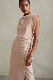 Reiss Pale Pink Bonnie Ruched Cowl Neck Midi Dress - Image 3 of 6