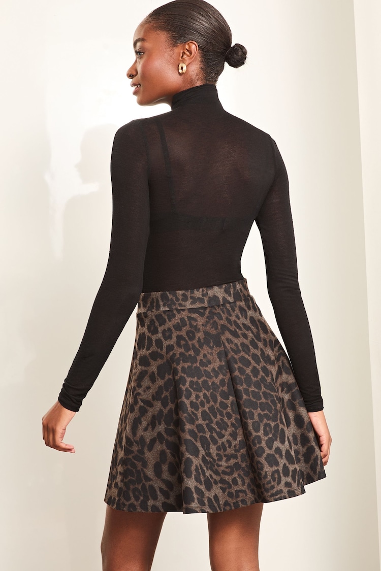 Lipsy Brown Flippy Mini Skater Skirt - Image 4 of 4