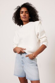 Mint Velvet White Cotton Extended Shoulder Sweatshirt - Image 1 of 4