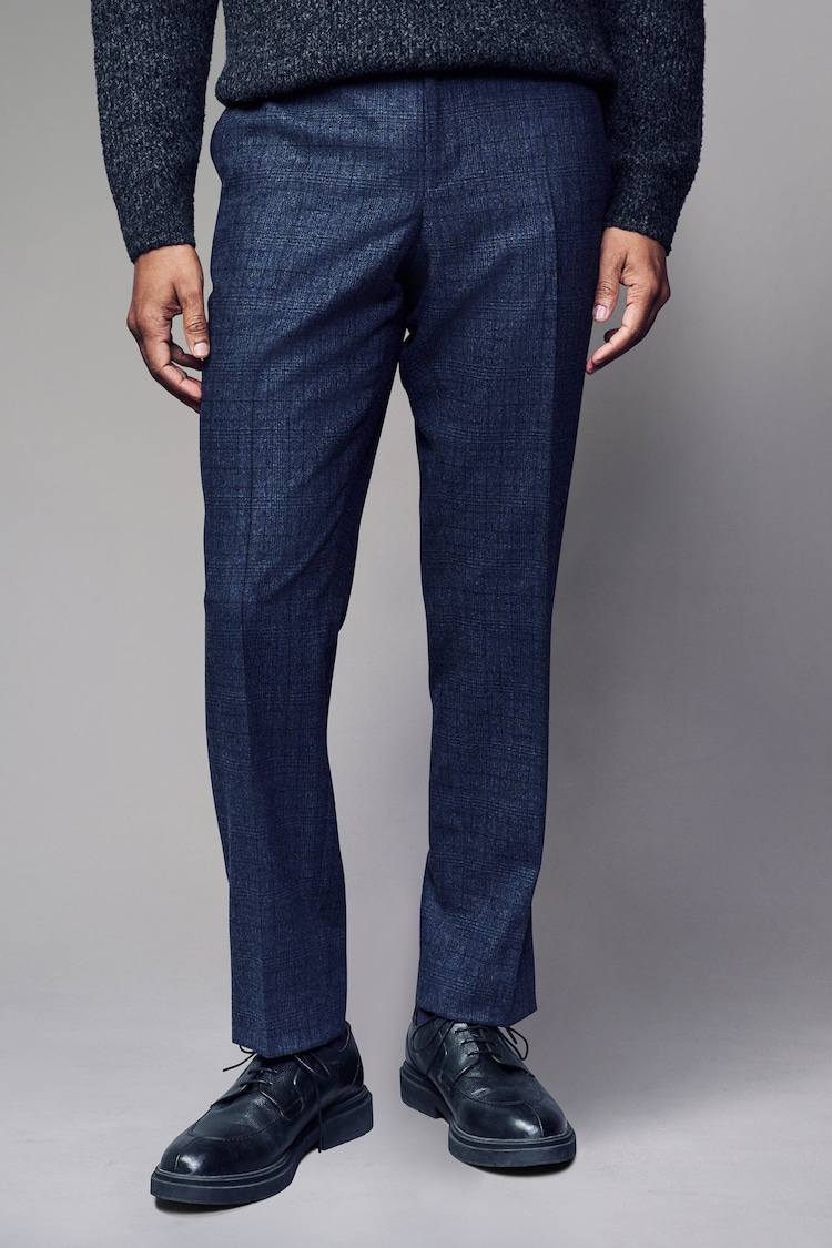 Blue Slim Fit Brushed Check Suit Trousers - Image 1 of 10