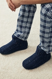 Navy Blue Knitted Boot Slippers - Image 1 of 6