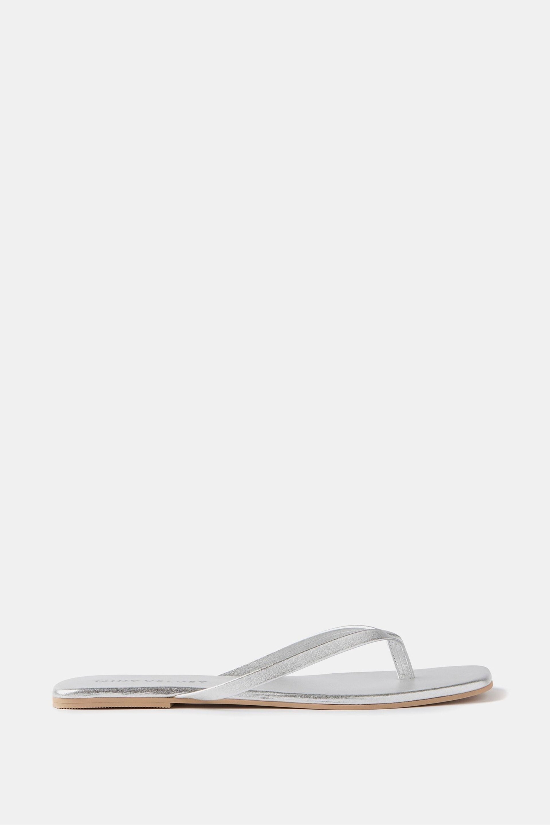 Mint Velvet Silver Leather Flip Flops - Image 2 of 3