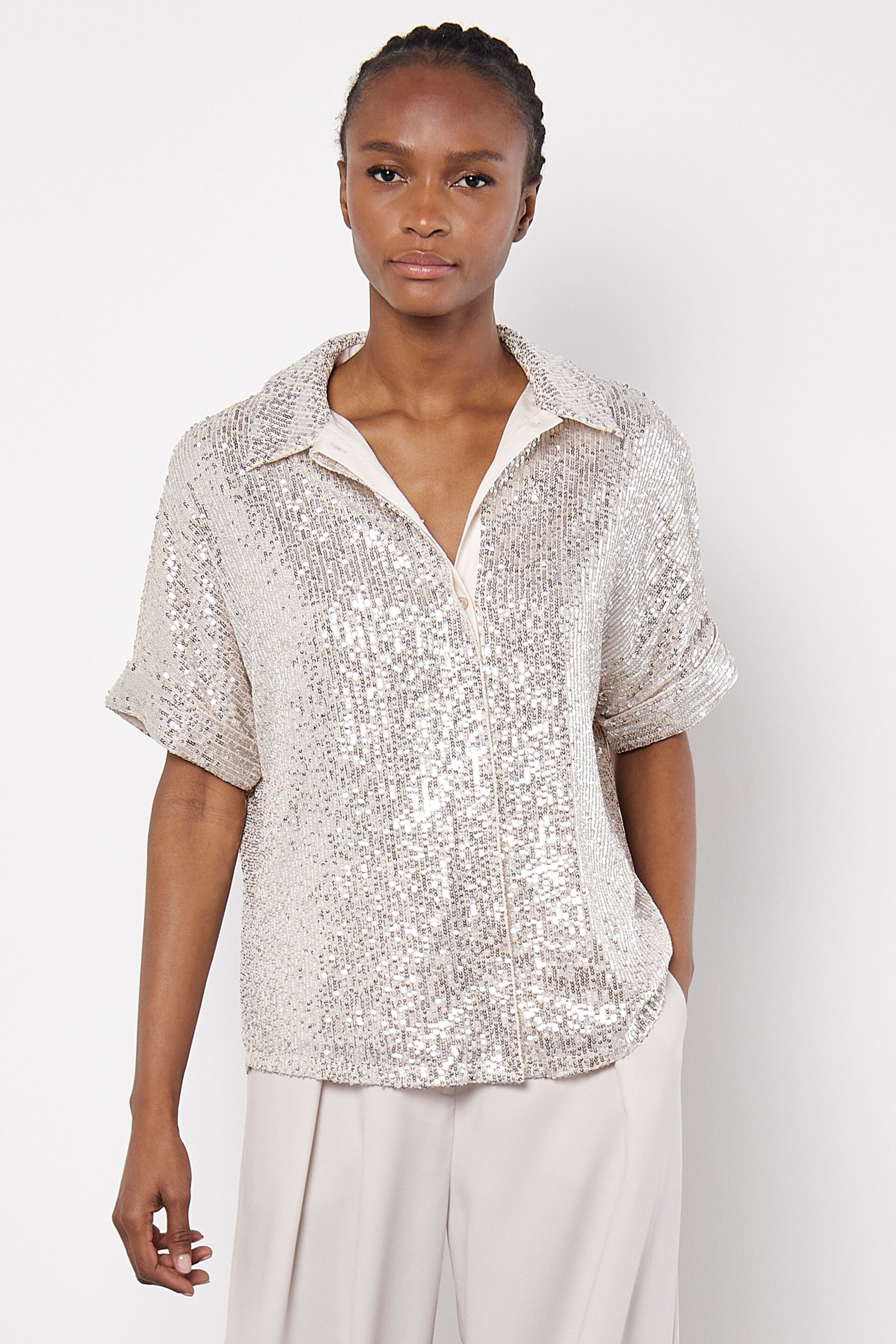 Apricot Silver Sequin Resort Shirt - Image 5 of 5