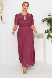 Yours Curve Burgundy Red London Occasion Lace Puff Sleeve Pleat Maxi Dress - Image 2 of 4