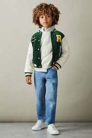 Reiss Forest Green Ward 13-14 yrs Hybrid Cord-Faux Leather Varsity Bomber Jacket - Image 2 of 5