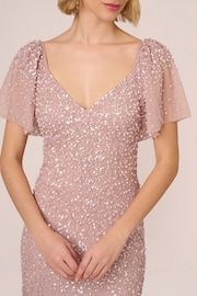 Adrianna Papell Pink V-Neck Beaded Mesh Long Dress - Image 5 of 7