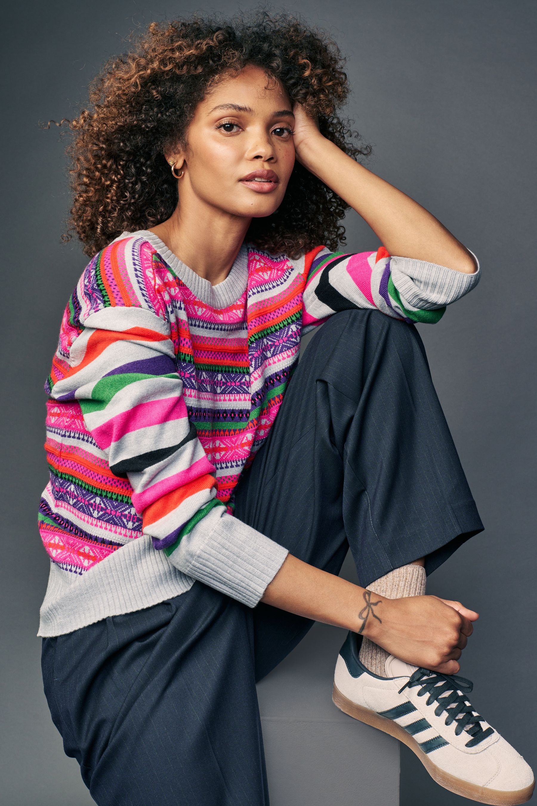 Buy Pink Stripe Soft Touch Pattern Knitted Cosy Crew Neck Jumper from the Next UK online shop
