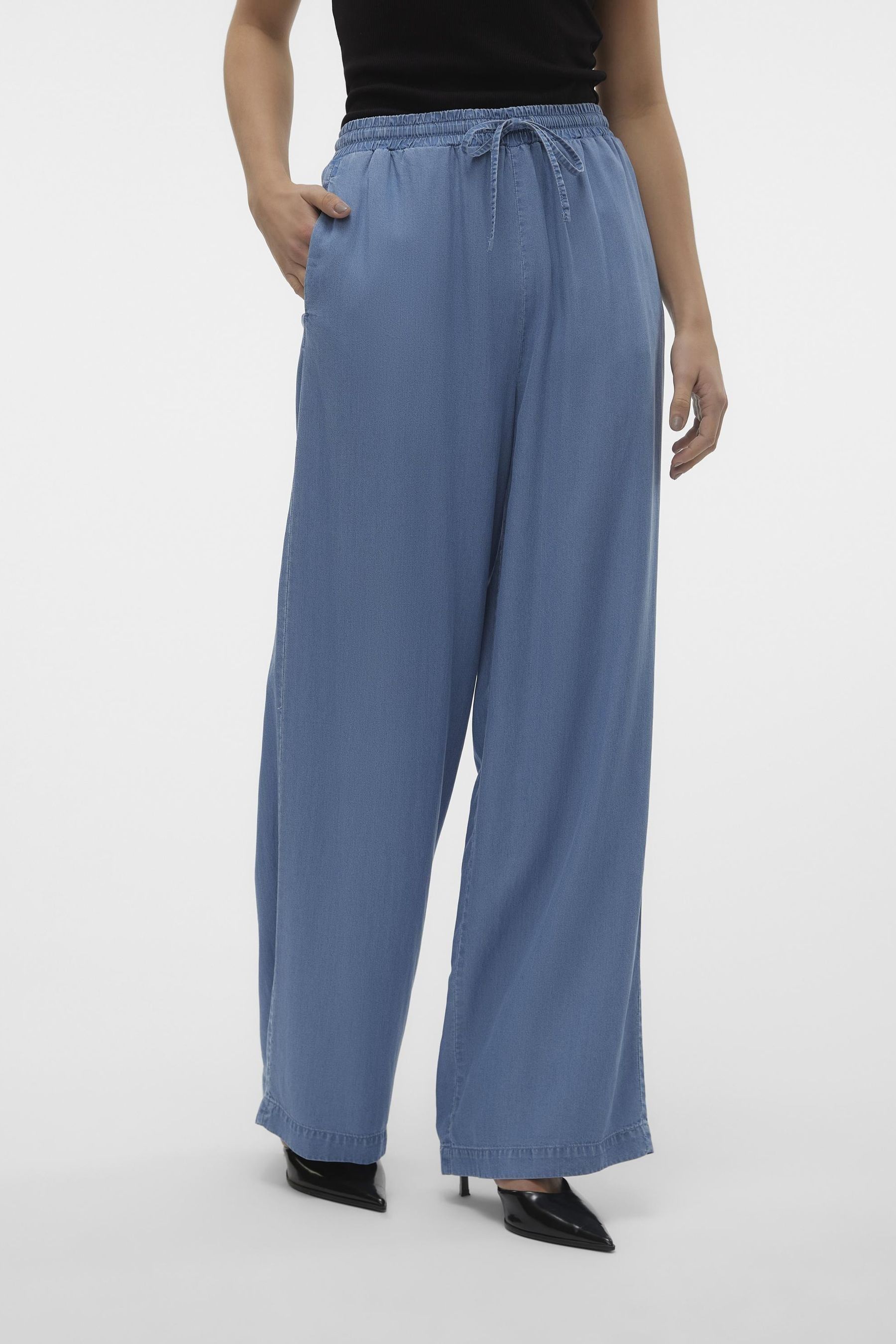 Buy VERO MODA Blue Tencel Lightweight Denim Wide Leg Trousers from Next Luxembourg