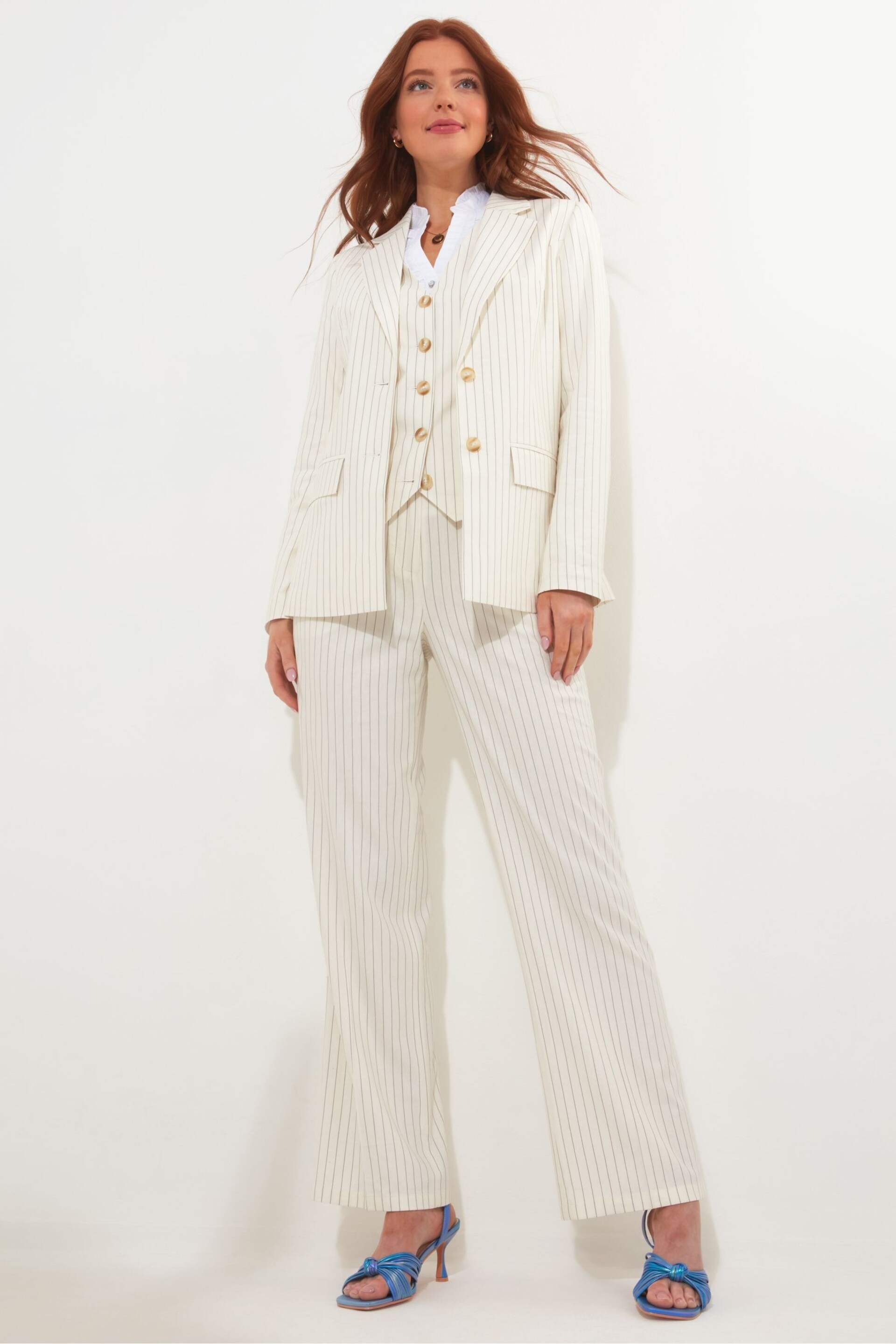 Joe Browns Cream Oversized Pinstripe Co-Ord Linen Blend Blazer - Image 7 of 8