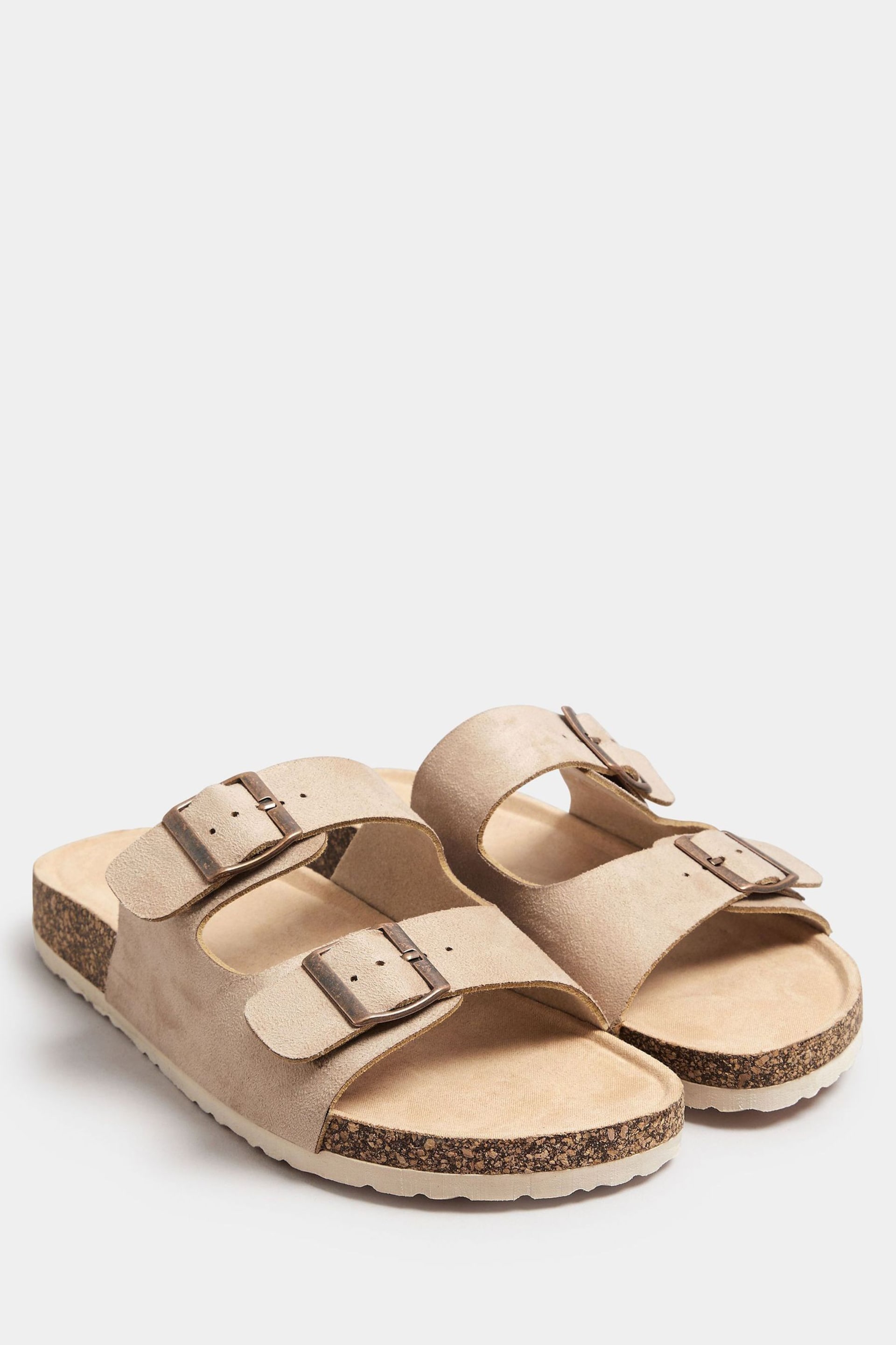 Yours Curve Natural Faux Suede Buckle Strap Footbed Sandals In Extra Wide EEE Fit - Image 3 of 6