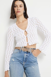 River Island White Crochet Button Up Cardigan - Image 1 of 4