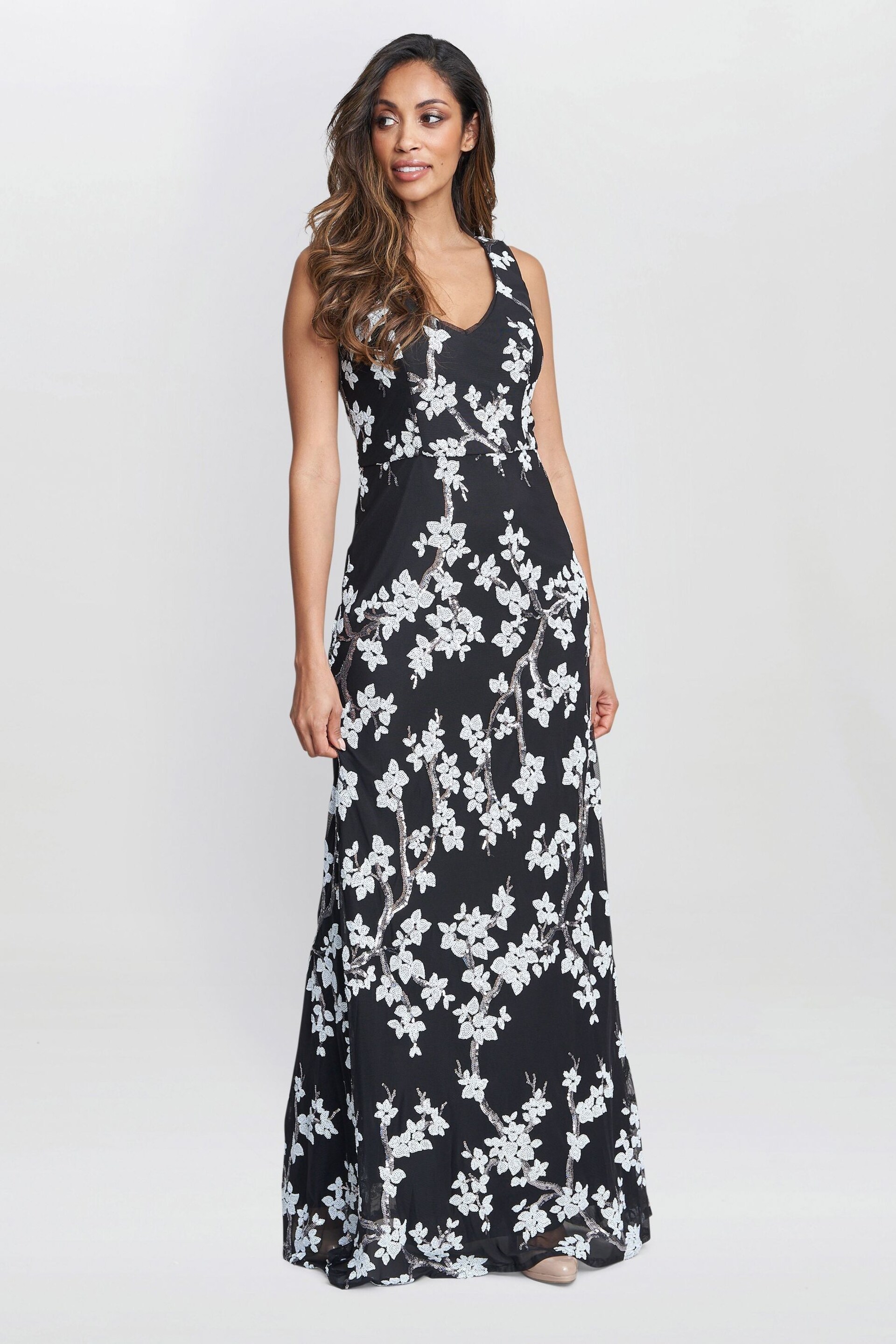 Gina Bacconi Flavia Floral Maxi Black Dress - Image 1 of 4