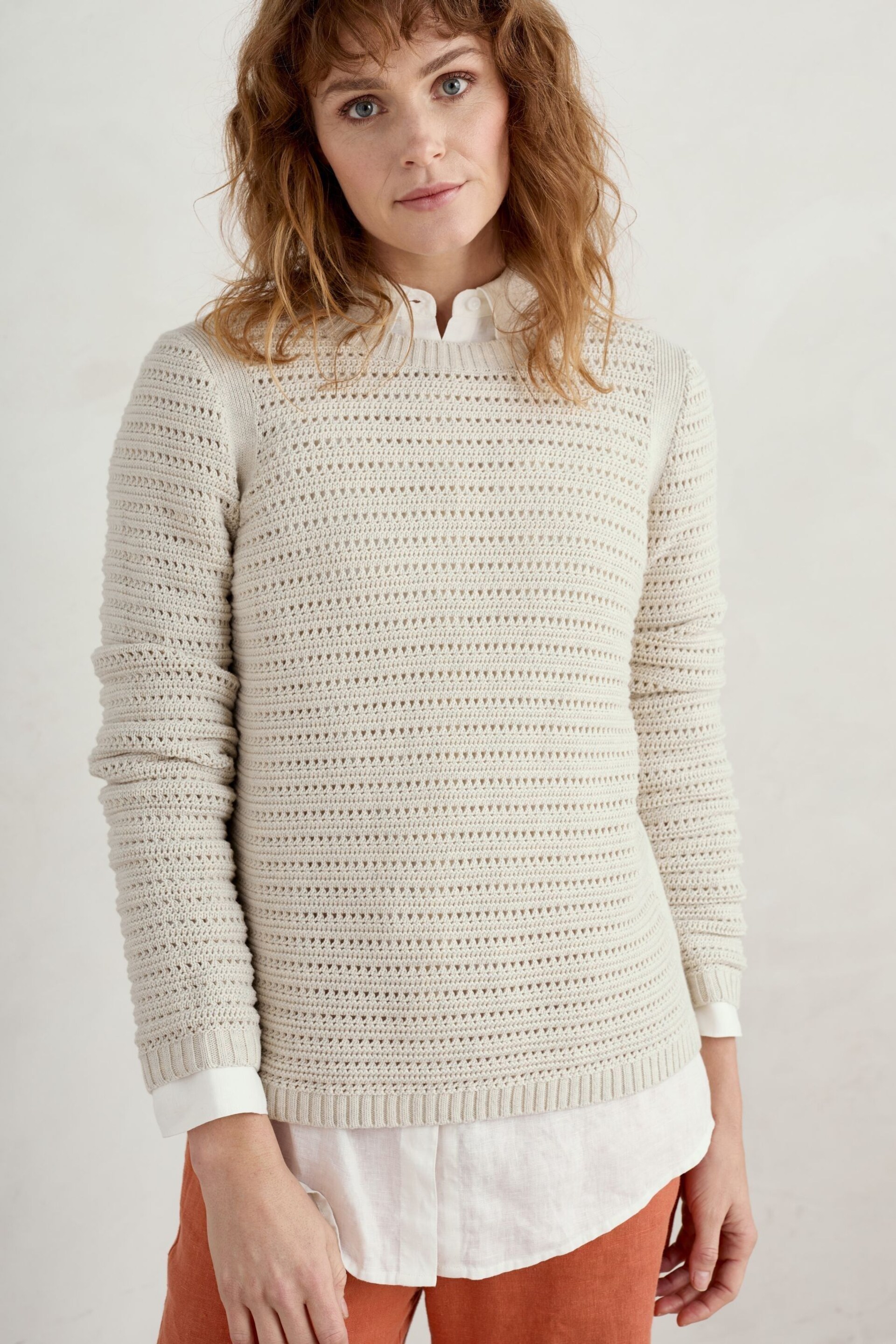 Seasalt Cornwall Grey Gull Rock Pointelle Knit Jumper - Image 1 of 5