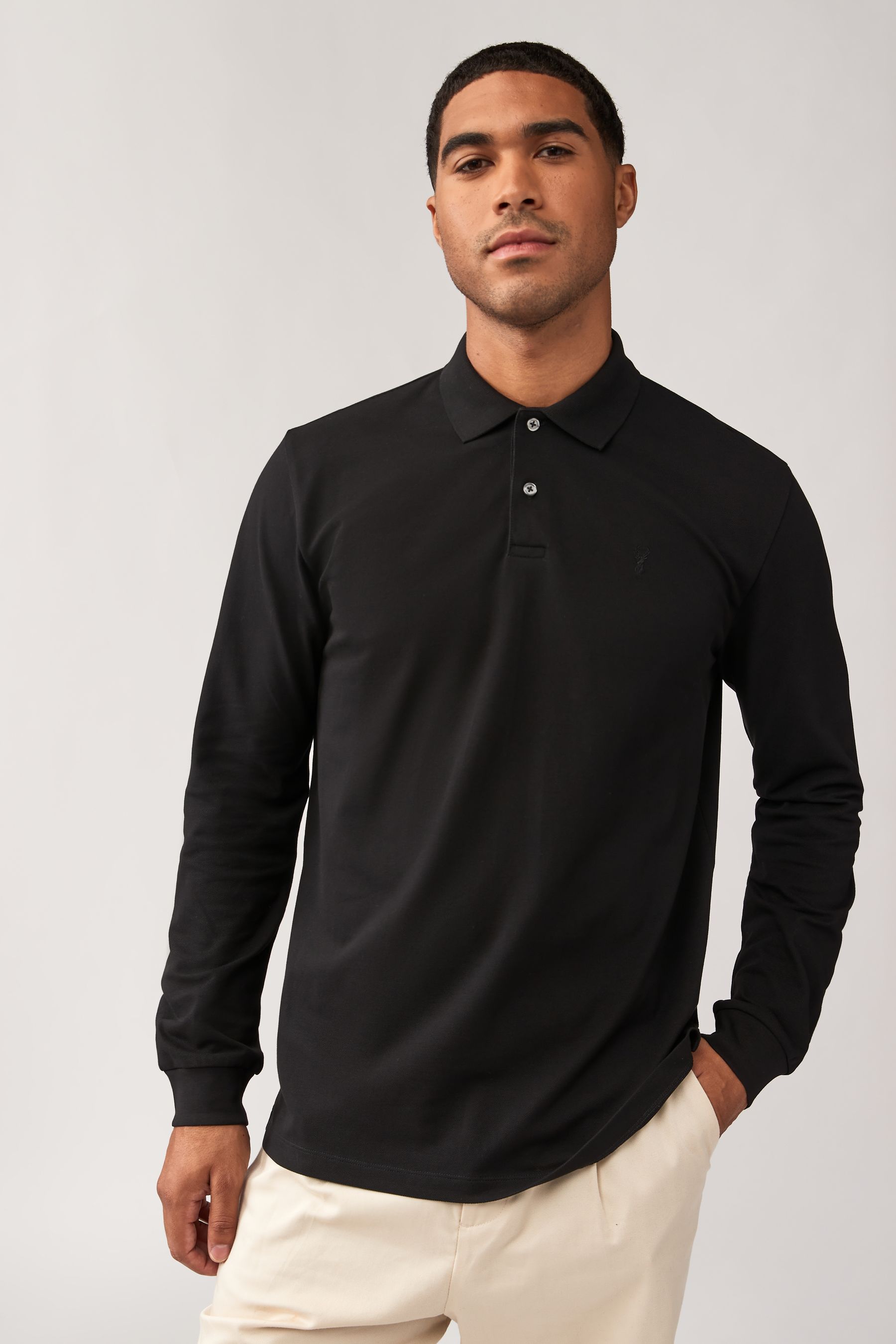 Buy Black Long Sleeve Pique Polo Shirt from the Next UK online shop