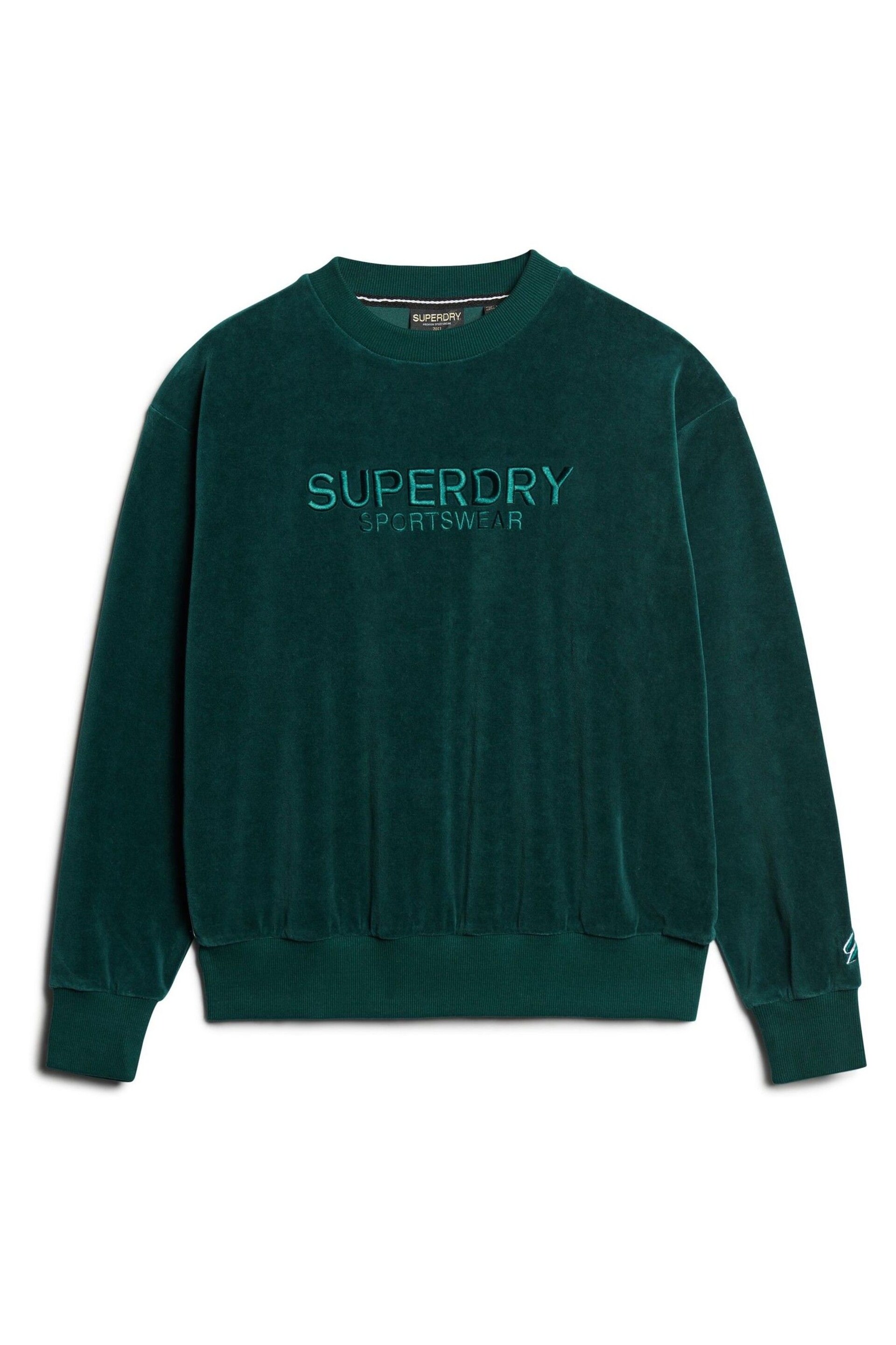 SUPERDRY Green SUPERDRY Velour Graphic Boxy Crew Sweatshirt - Image 4 of 6