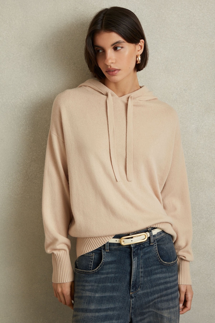 Reiss Nude Sammie Wool Blend Drawstring Hoodie with Cashmere - Image 1 of 6