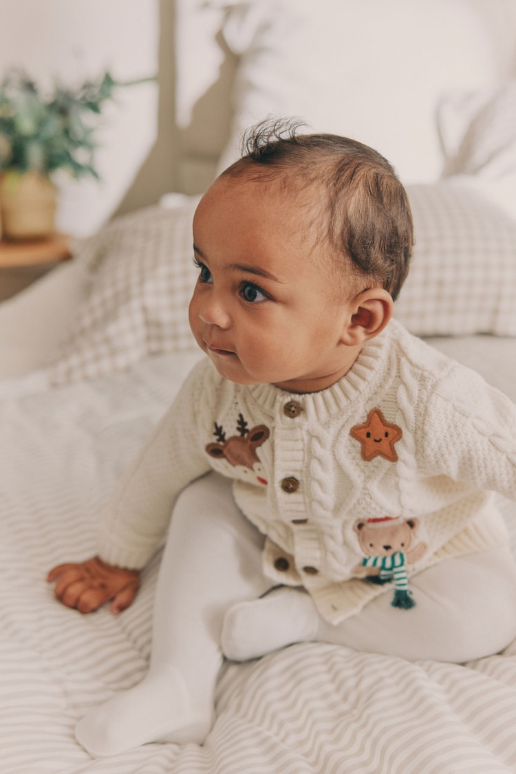 White Chrismas Knitted Baby Cardigan - Image 2 of 4