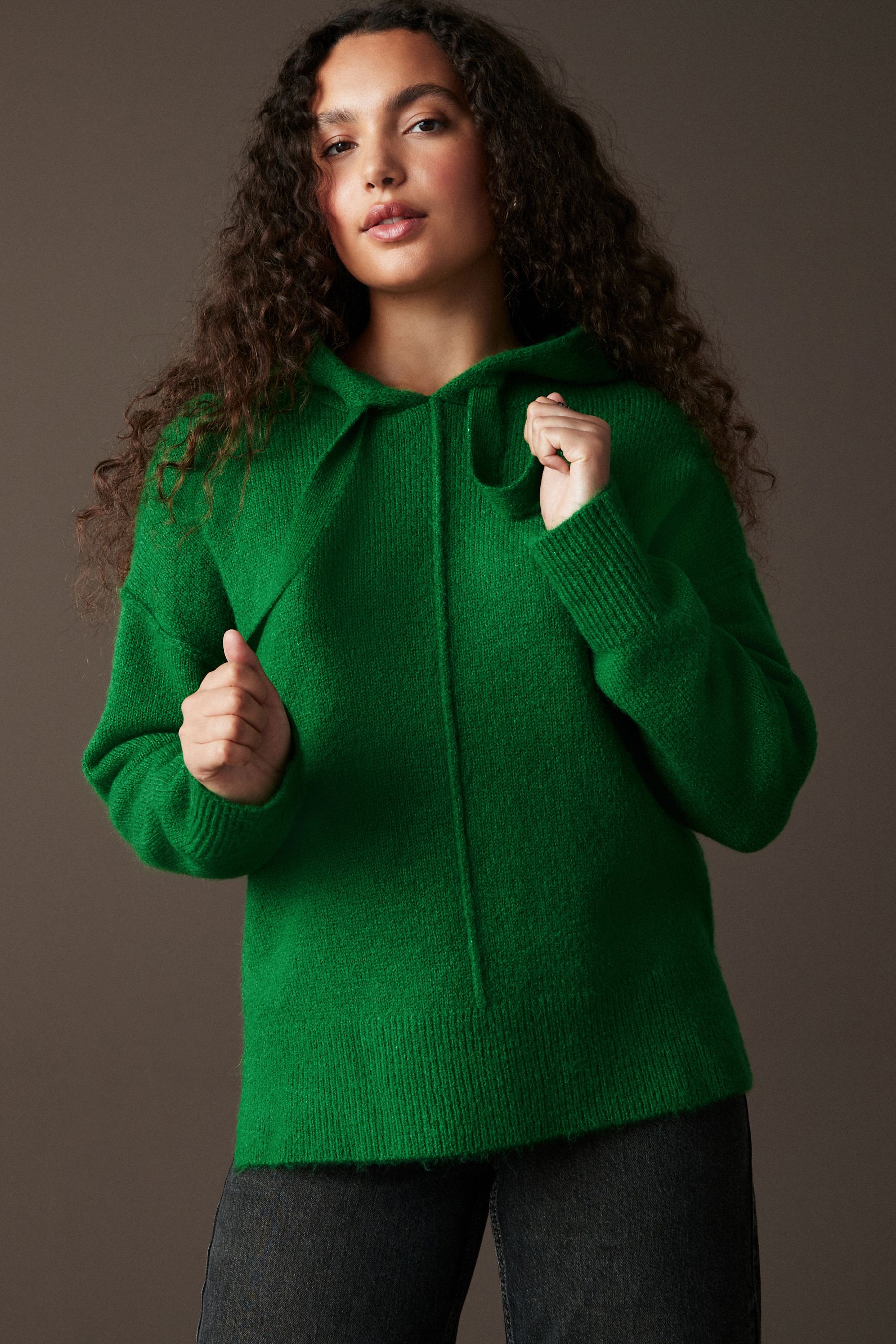 Green knit hoodie outlet