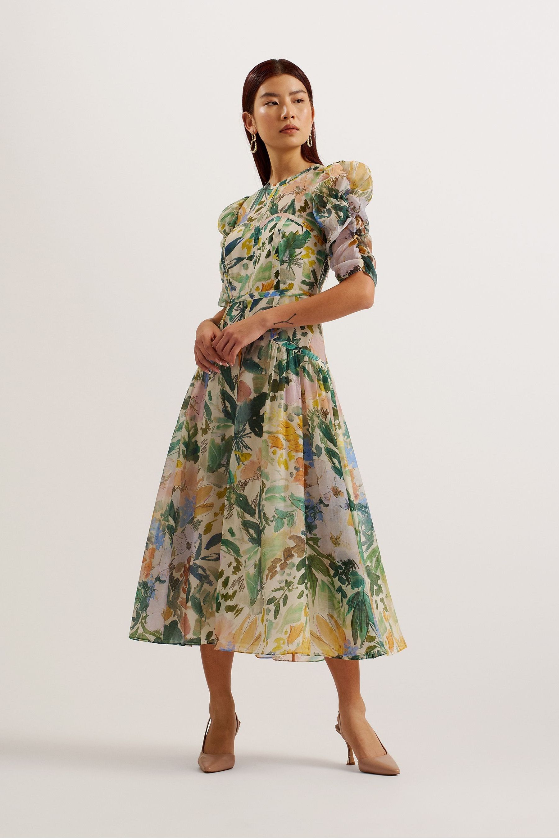 Buy Ted Baker Cream Mincia Puff Sleeve Midi Dress from Next Qatar