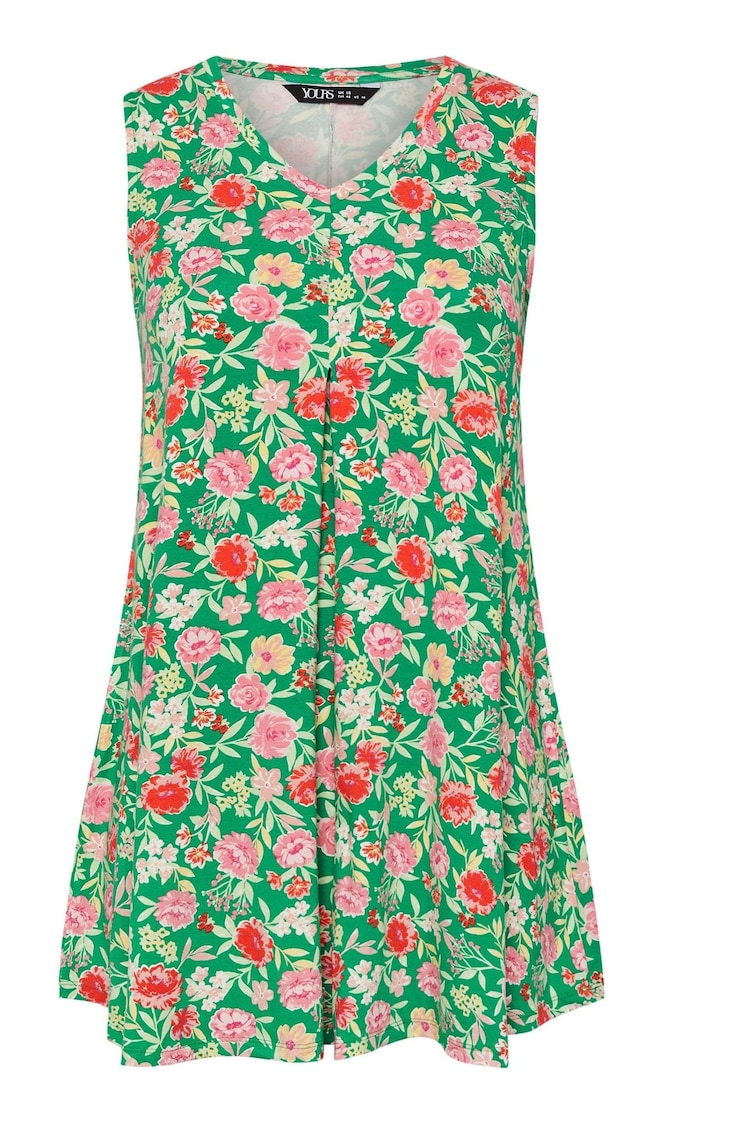 Yours Curve Green Abstract Floral Print Swing Vest Top - Image 5 of 5