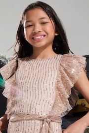 Lipsy Rose Gold Printed Sequin Ruffle Dress (2-16yrs) - Image 3 of 4