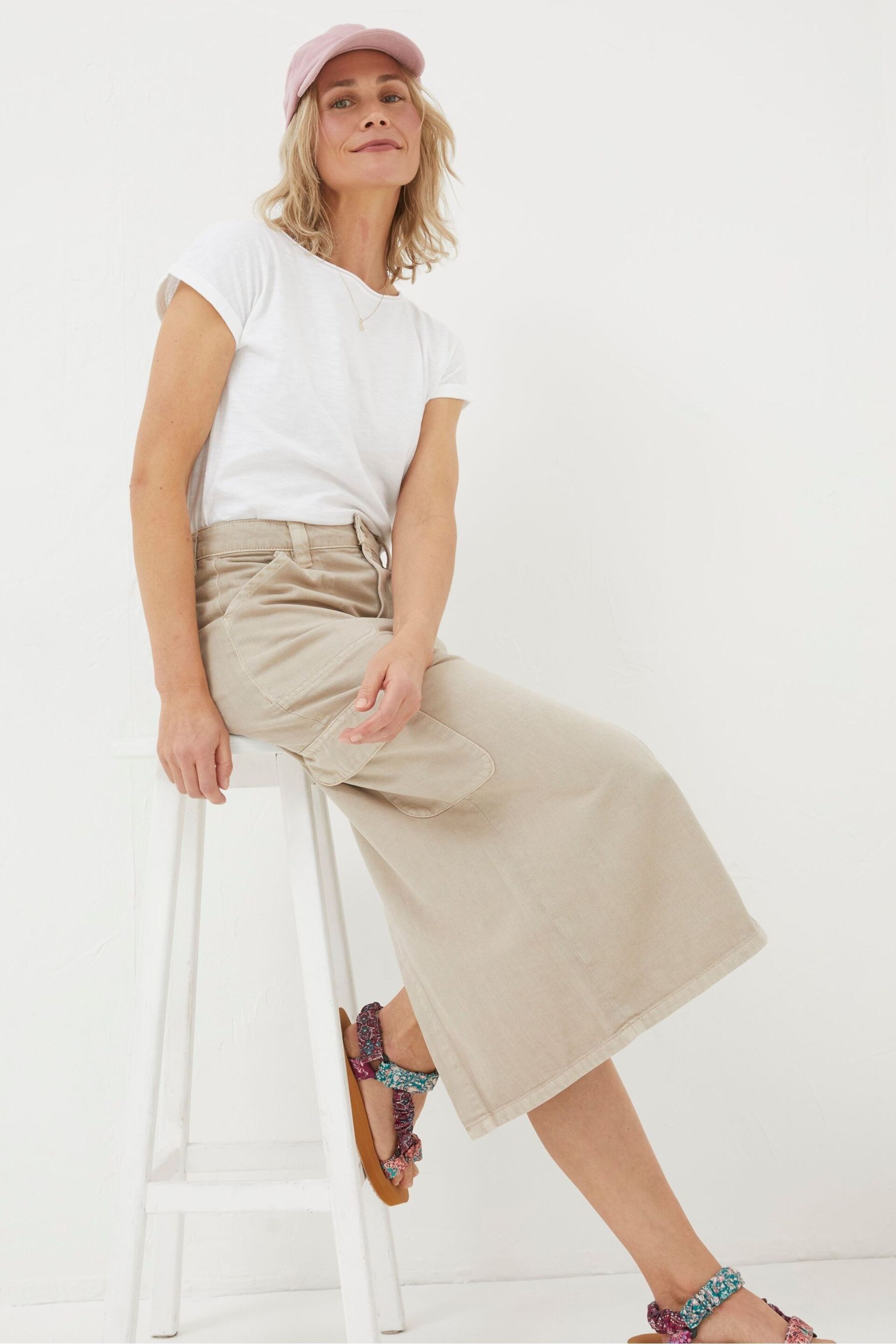 FatFace Natural Cargo Midi Skirt - Image 1 of 6