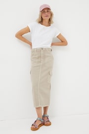 FatFace Natural Cargo Midi Skirt - Image 3 of 6