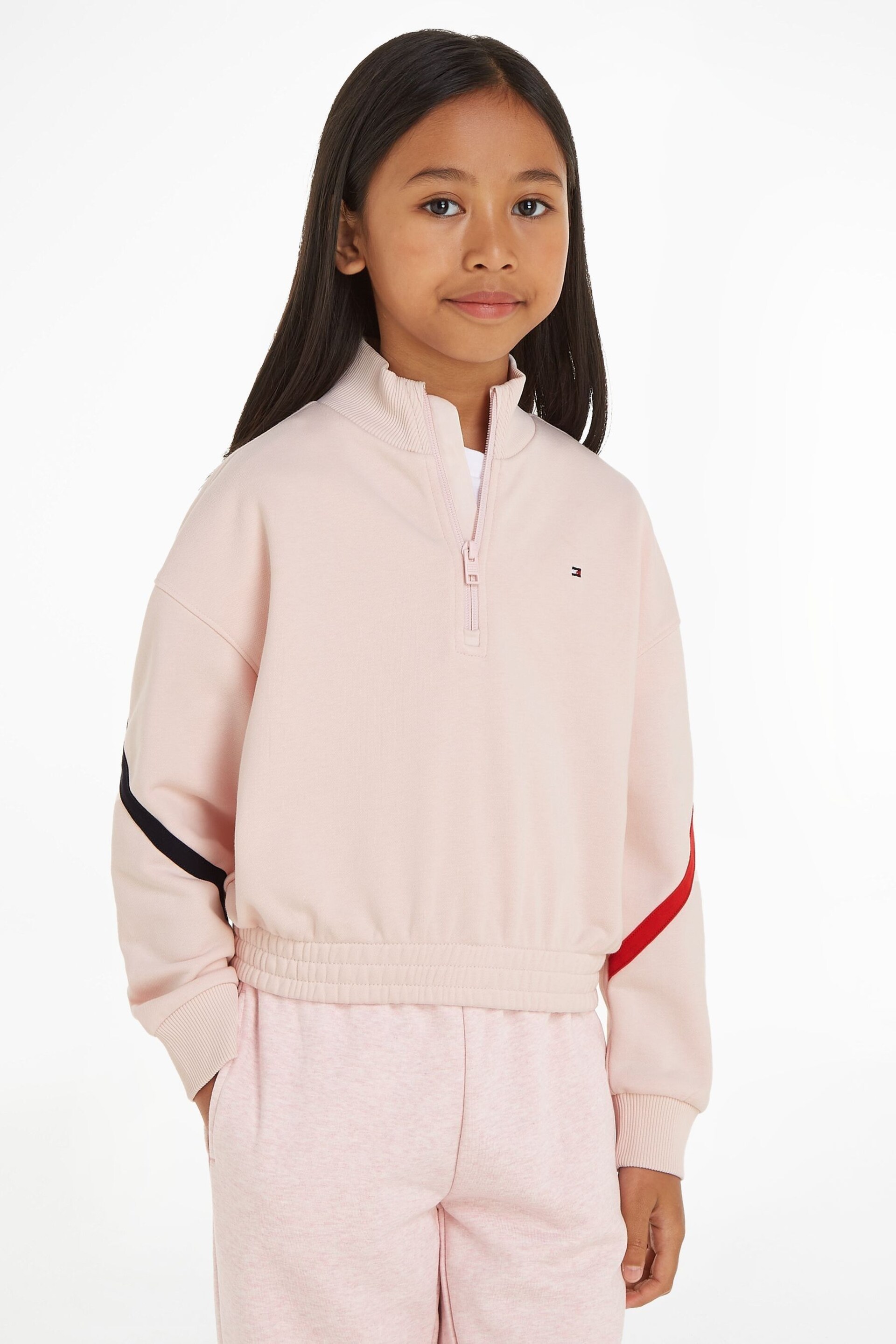 Tommy Hilfiger Pink Global Stripe Half Zip Sweater - Image 1 of 6