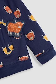 JoJo Maman Bébé Navy Highland Cow Applique Reversible Hoodie - Image 8 of 8