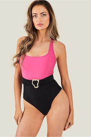 Accessorize Pink Colour Block Belt Swimsuit - Image 2 of 4