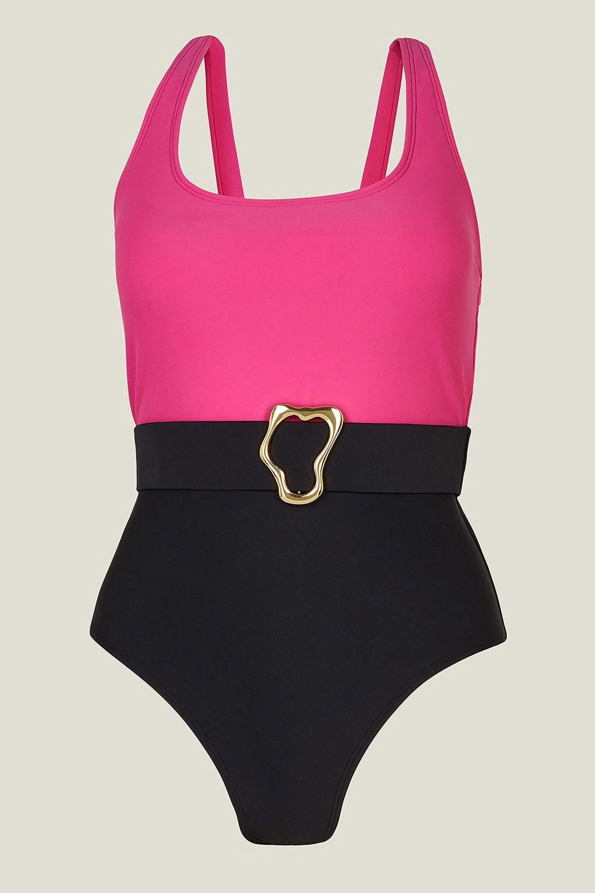 Accessorize Pink Colour Block Belt Swimsuit - Image 4 of 4