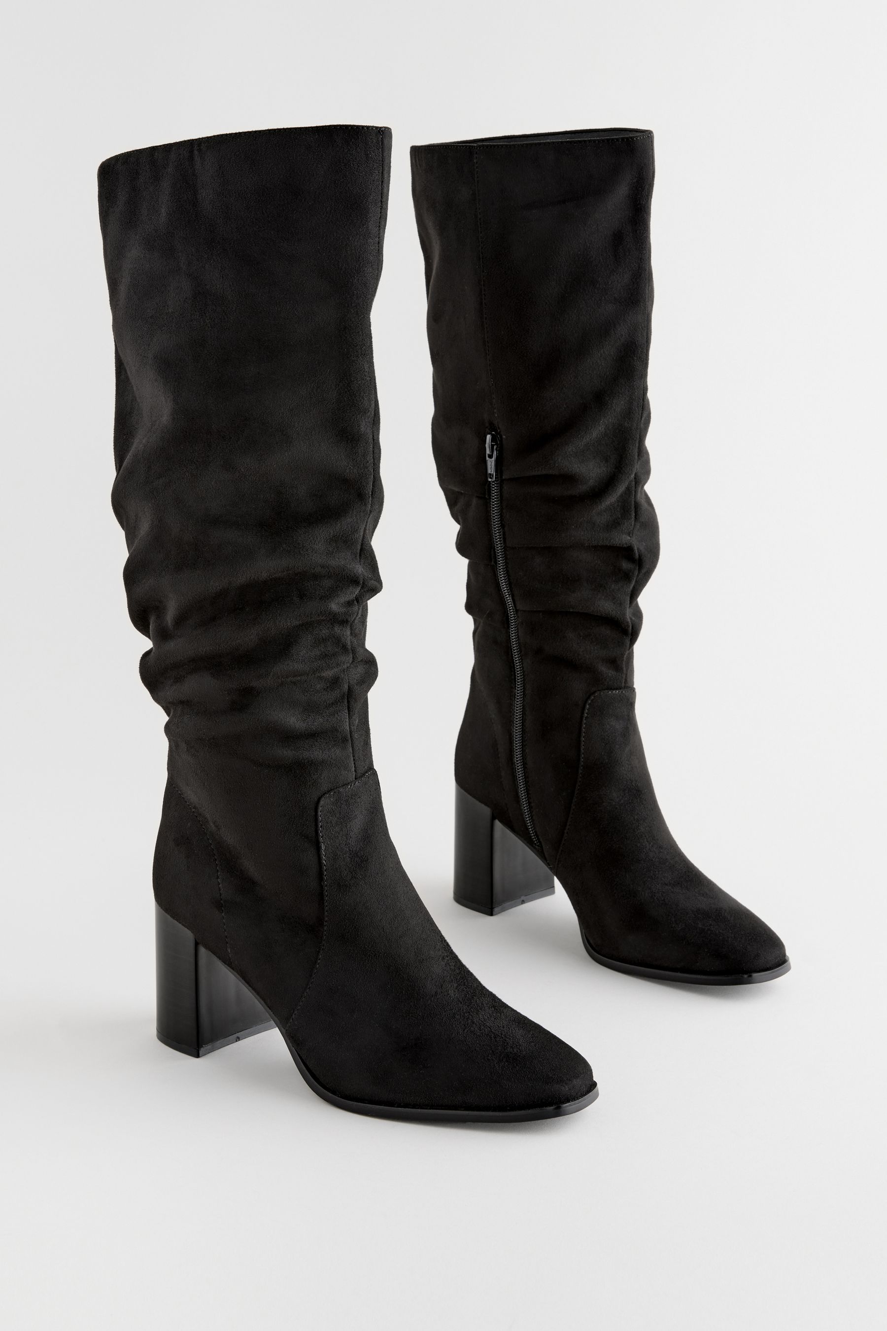 NEXT Black Forever Comfort Knee High Slouch Block Heeled Boots 8 EU 42 Womens