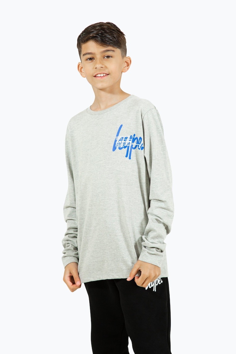 Hype. Boys Grey Marl Double Long Sleeve T-Shirt - Image 1 of 11