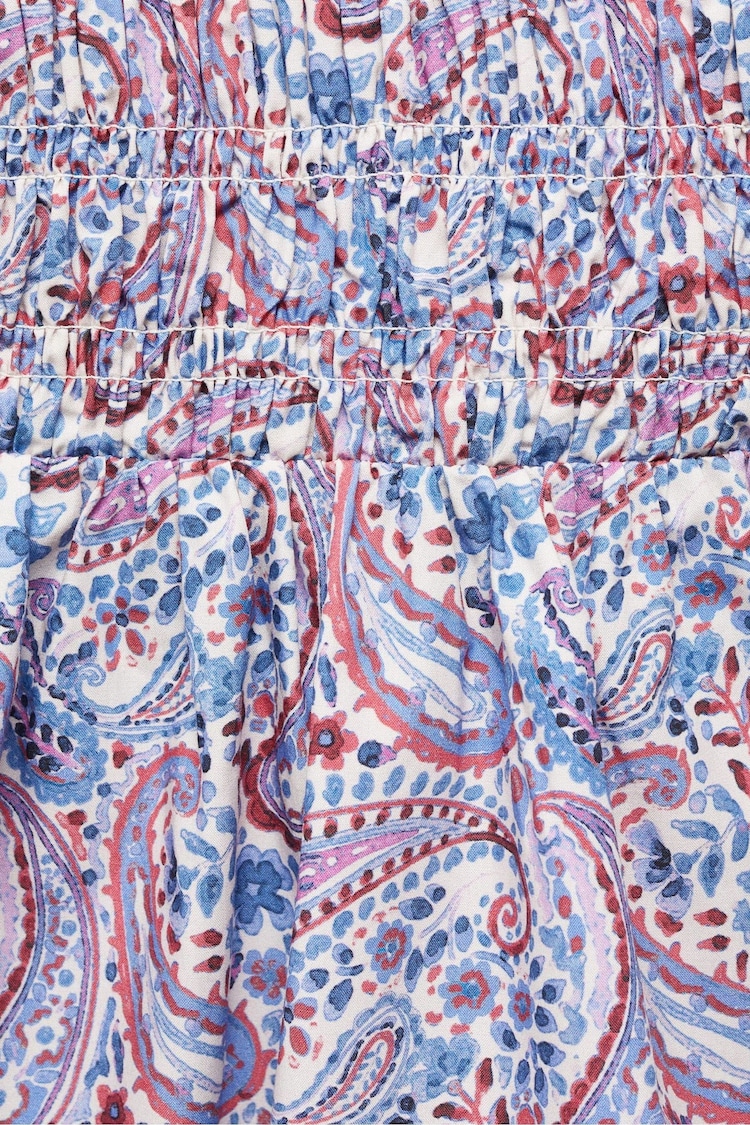 Mango Blue 100% Cotton Printed Ruched Dress - Image 2 of 2