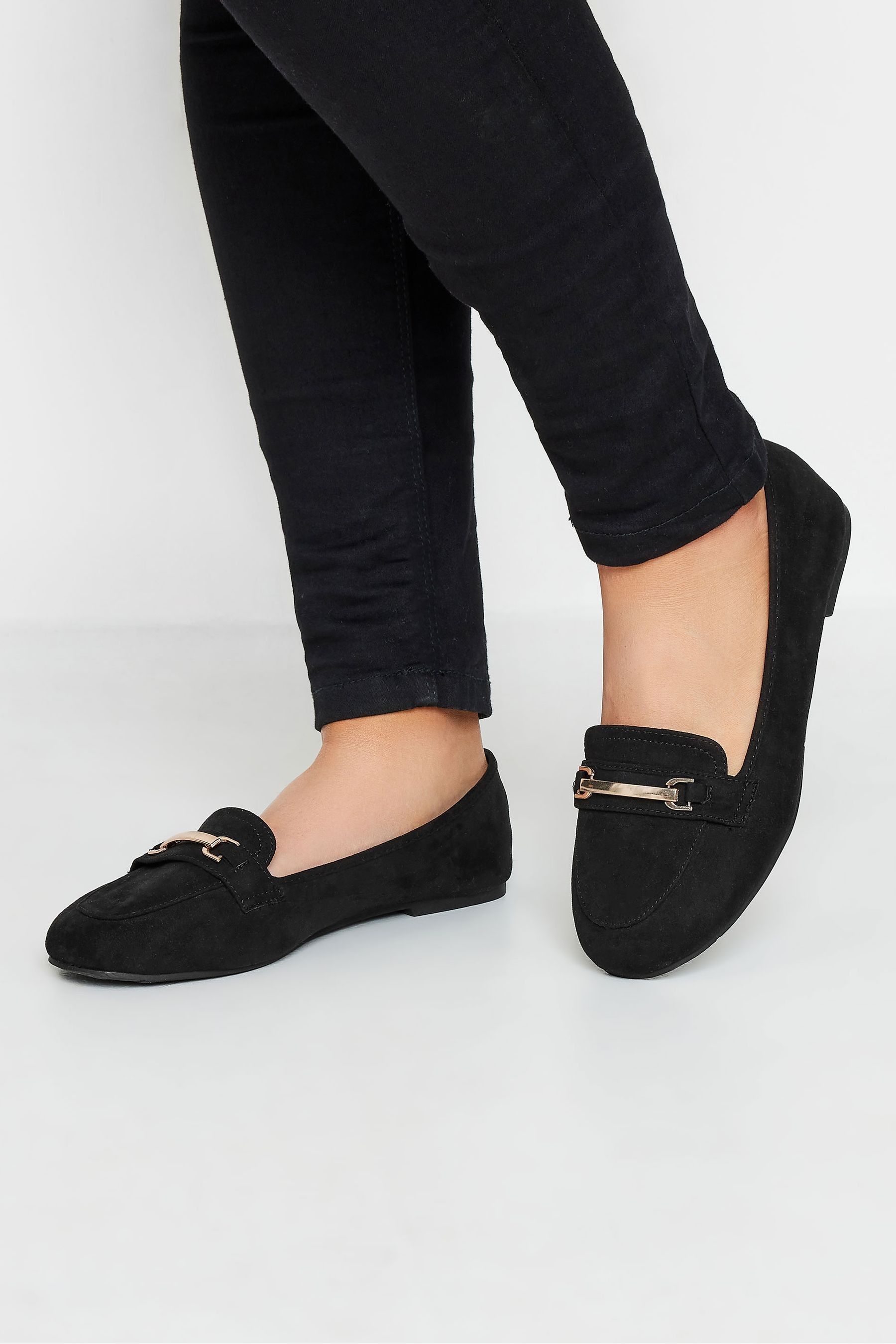 Yours Curve Black Faux Suede Buckle Loafers In Extra Wide EEE Fit 10 Womens
