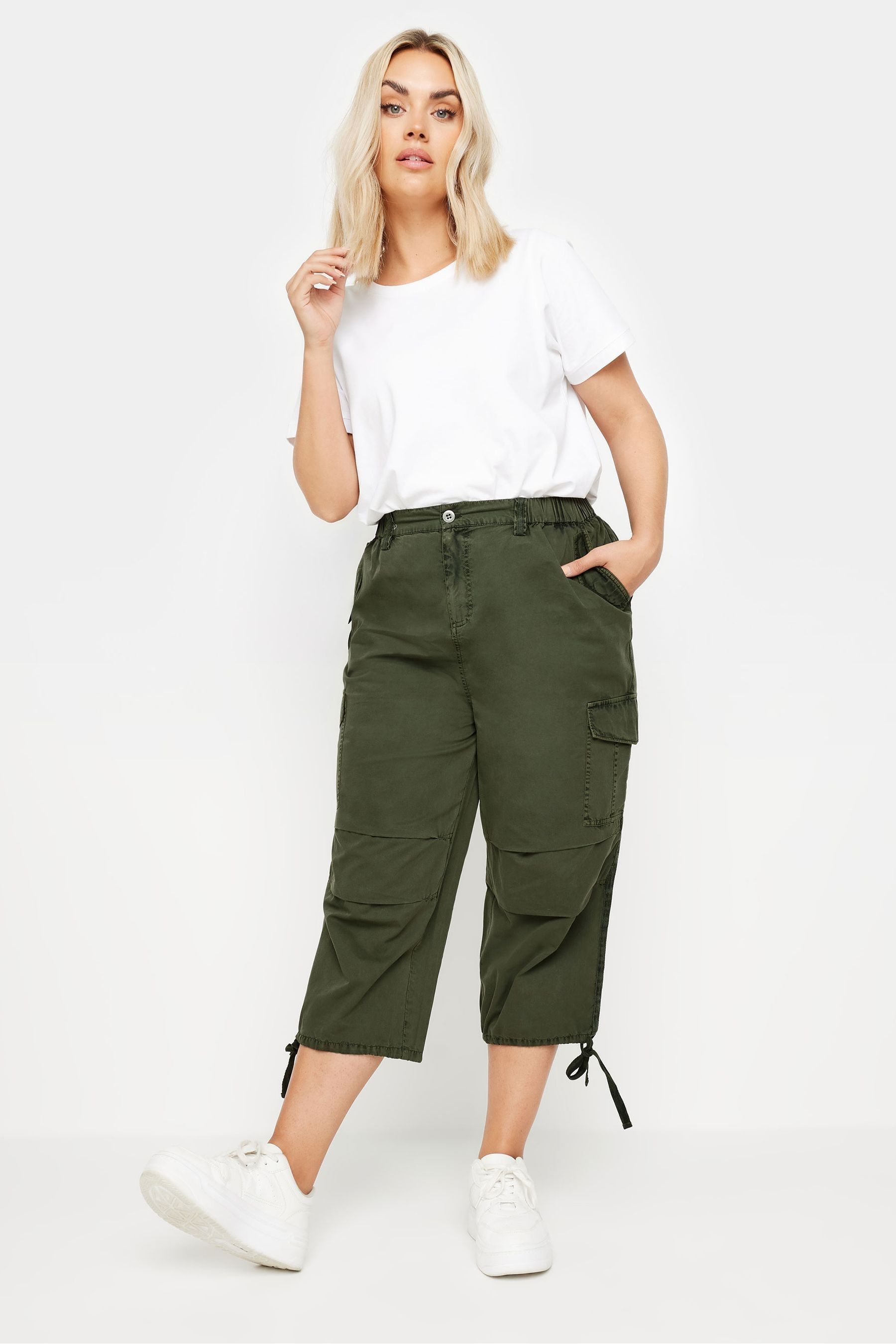 Buy Yours Curve Green Cargo Cropped 100 Cotton Trousers from the Next UK online shop
